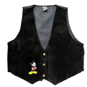 Mickey Unlimited Black Suede Vest Women's M/L Embroidered Mickey Mouse Western